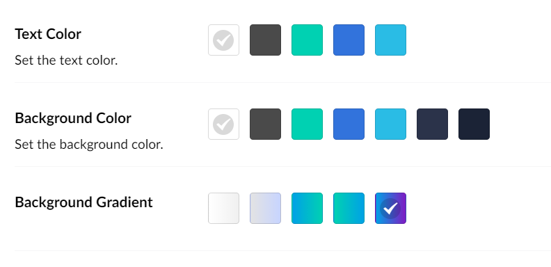 Theme color pickers, managed via the theme color palettes. Theme color pickers!
