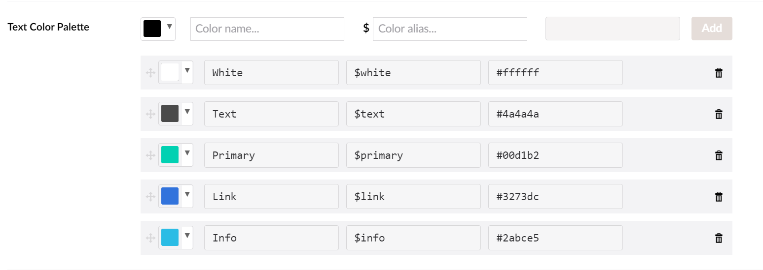 Example theme color palette. Example theme color palette