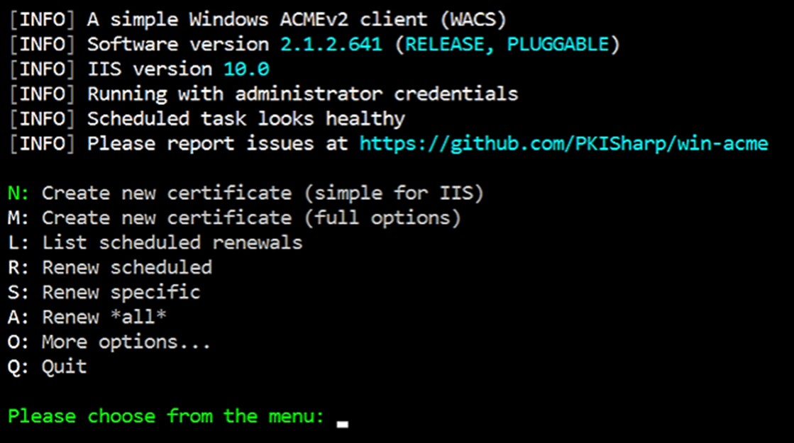 Type N to add a new simple SSL certificate. 2. Follow the console instructions